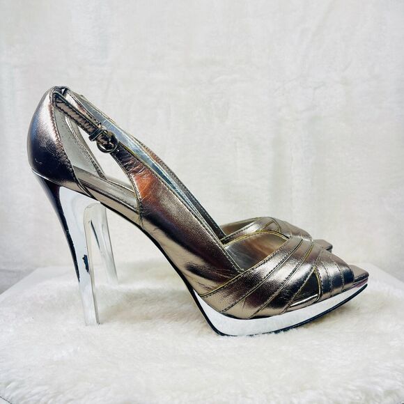 Aldo Shoes - Aldo Metallic Slingback High Heels Womens 7.5 / 38 Silver Stiletto Pumps Formal